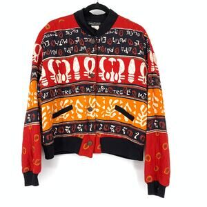 VTG 90s Carole Little Quilted Bomber Jacket Womens Sz 12 Red Black Tribal Print